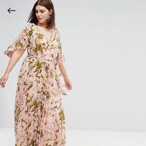 ASOS CURVE Floral Pleated Flutter Sleeve Maxi Dres